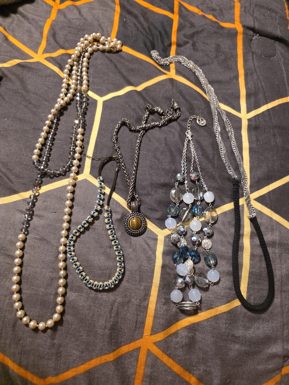 Trifari Multi-Style Necklace Set with Cream Pearls and Blue Accents